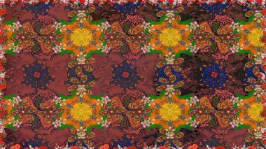 Raster illüstrasyonunda kusursuz çiçek deseni. Kahverengi renkli çiçekler. Renkli Bahar Temalı Kusursuz Arkaplan. Düz Çiçek Elementleri Tasarımı.