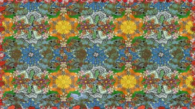 Yeşil renkli şirin çiçek deseni. Raster Modaya uygun kumaş deseni. Renkli Bahar Teması eskiz kalıbı. Düz Çiçek Elementleri Tasarımı.