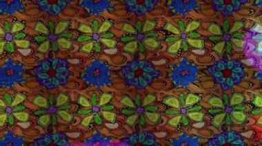 Renkli unsurlarla hareketli arka plan görüntüleri. Çiçekler. Eski model. Bayrak tarzı. Video kaydı. Şablon. Döngü. Kusursuz..