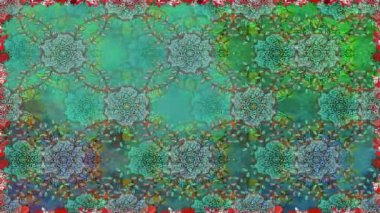 Renkli unsurlarla hareketli arka plan görüntüleri. Çiçekler. Eski model. Bayrak tarzı. Video kaydı. Şablon. Döngü. Kusursuz..