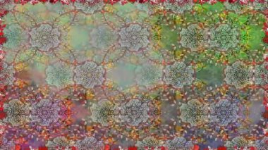 Renkli unsurlarla hareketli arka plan görüntüleri. Çiçekler. Eski model. Bayrak tarzı. Video kaydı. Şablon. Döngü. Kusursuz..