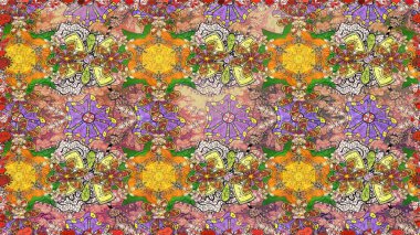 Çiçeksiz desenli nakış işlemeli gelincikler ve vadideki zambaklar. Tekstil tasarımı için kahverengi renkli geleneksel halk çiçekleri buketi.