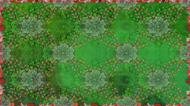 Yapraklı çiçekler ve yeşil renkli papatya çiçekleri. Kusursuz bir arka plan modeli. Raster - stok.