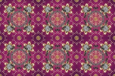 Kusursuz oryantal klasik altın desen. Mor, gri ve kahverengi renkler üzerinde altın tekrarlayan elementler içeren Raster soyut arka planı.