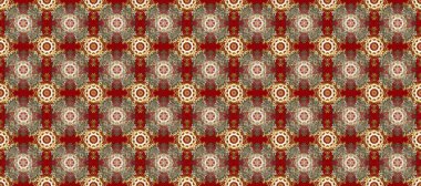 Çiçek kiremitleri. Raster altın tekstil baskısı. İslam tasarımı. Kusursuz desenli oryantal süs. Kahverengi ve kırmızı renklerde altın desenli altın elementler.