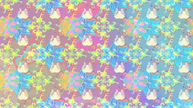 Raster Illustrasyon 'daki Çiçek Deseni' nin son moda çizimi. Tarafsız renklerde çiçekler. Renkli Yaz Temalı eskiz kalıbı. Düz Çiçek Elementleri Tasarımı.