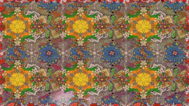 Raster illüstrasyonundaki çiçek desenli çizim. Suluboya tarzında kahverengi renkte çiçekler.