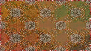 Kahverengi renkli şirin çiçek deseni. Raster Modaya uygun kumaş deseni. Renkli Bahar Temalı Kusursuz Arkaplan. Düz Çiçek Elementleri Tasarımı.