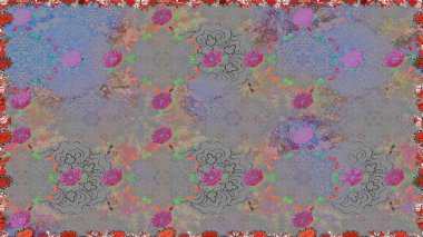 Yapraklı kusursuz desen. Şirin, zarif çiçekler Raster illüstrasyonu. Poster ya da kapak için arka plan. Tekstil için figür. Davetiye ve kartpostal tasarımı için dekoratif çiçek unsurları.