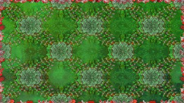 Çiçek deseni. Yeşil renklerde çiçeksiz. Şatafatlı bahar bahçesi dokusu. Raster illüstrasyonu. Yeşil renkte çiçekler.