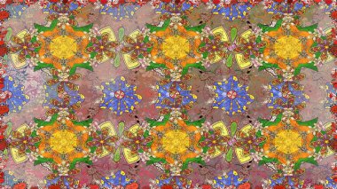 Çiçek deseni. Kahverengi renklerde çiçeksiz. Şatafatlı bahar bahçesi dokusu. Raster illüstrasyonu. Kahverengi renkte çiçekler.