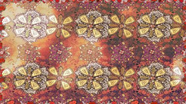 Raster illüstrasyonunda kusursuz çiçek deseni. Bej renkli çiçekler. Renkli Bahar Temalı Kusursuz Arkaplan. Düz Çiçek Elementleri Tasarımı.