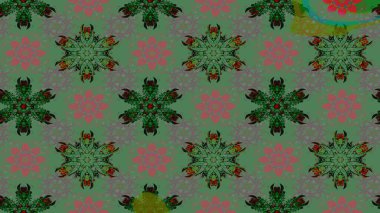 Suluboya çiçekli çiçek deseni. Raster illüstrasyonu. Yeşil renkte güzel tekstil.
