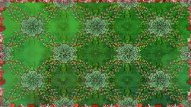 Raster suluboya çiçek deseni, narin çiçekler, yeşil çiçekler, tebrik kartı şablonu. Güzel kumaş deseni.