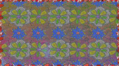 Parlak renkli çiçekleri ve gri renkli yaprakları olan kusursuz çiçek desenleri. Moda baskıları için zarif bir şablon. Modern çiçek arkaplanı. Halk stili.