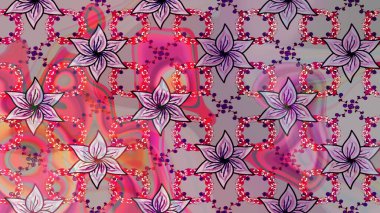 Çiçek desenli çizim. Raster illüstrasyonu. Asya tekstil tarzında. Tarafsız renklerde çiçekler. Raster illüstrasyonu.