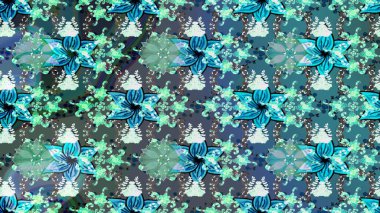 El çizimi çiçekli soyut çizim kalıbı. Raster illüstrasyonu. Mavi renkte çiçekler.