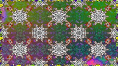 Düz Çiçek Elementleri Tasarımı. Çiçeksel fantezi tasarımı, parlak bir arka planda, kusursuz bir desen. Renkli Bahar Teması Kusursuz Arkaplan.