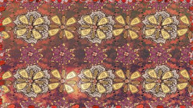 Elle boyanmış suluboya, dikişsiz çiçekler ve bitkiler. Kahverengi renkte çiçekler.