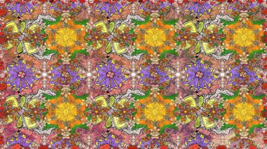 Retro tekstil tasarım koleksiyonu. Çiçekli ipek eşarp. 1950-1960 motifleri. Kahverengi üzerine kahverengi. El çizimi çiçek elementleriyle soyut, dikişsiz raster deseni..