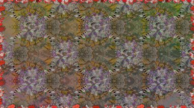 Raster illüstrasyonu. Kusursuz. Kahverengi renkli çiçekler. Şirin çiçek elementleri..