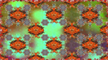 Moda baskıları için zarif bir şablon. Parlak renkli çiçekleri ve kahverengi renkli yaprakları olan kusursuz çiçek desenleri. Halk tarzı. Modern çiçek arkaplanı.