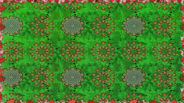 Yeşil renklere karalamalar çizen kusursuz çiçek deseni. Raster illüstrasyonu.