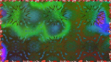 Kusursuz desen. Raster illüstrasyonu. Renkli süs kenarı. Çiçek duvar kağıdı. Hint süsü. Yeşil renklerde.