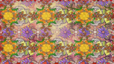 Çiçekli zambaklar kusursuz bir arka plan. Çiçek tasarımı için inanılmaz bir kolaj cenneti tarzı. Parlak çiçekli kolaj çiçekleri kahverengi.