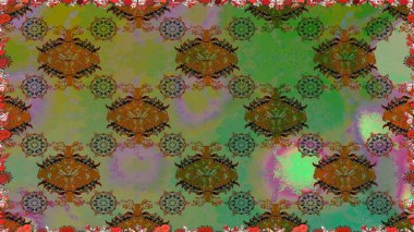 Yeşil renklere karalamalar çizen kusursuz çiçek deseni. Raster illüstrasyonu.