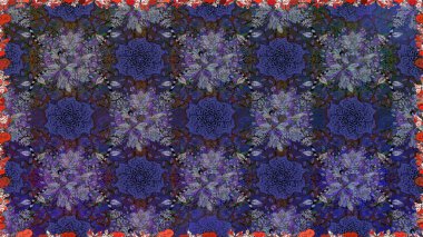 Küçük çiçekte hoş bir çiçek deseni var. Mor renkler ve parlak çiçekler üzerinde soyut, pürüzsüz desen. Çiçek elementli zarif raster dokusu..