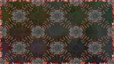 Kusursuz etnik tasarım. Yatak çarşafları, ceket, paket tasarımı, kumaş ve moda kavramları için tekstil baskısı. Çiçekleri, deniz kabukları, mandalaları ve suluboya efektleri olan deniz altyapısı.