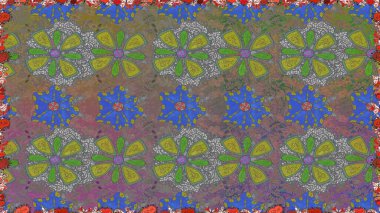 Raster Çiçek İllüstrasyonu güzel tekstil. Gri renkli etnik çiçeklerle kusursuz bir desen..