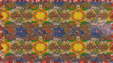 Renkli Yaz Temalı Kusursuz Arkaplan. Düz Çiçek Elementleri Tasarımı. Kahverengi renkli çiçekler. Çiçekli pürüzsüz retro desen.