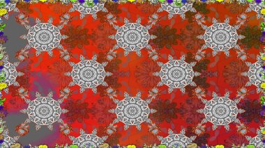 Düz Çiçek Elementleri Tasarımı. Raster illüstrasyonu. Renkli Bahar Temalı Kusursuz Arkaplan. Kahverengi renkte zarif çiçekler ve suluboya..