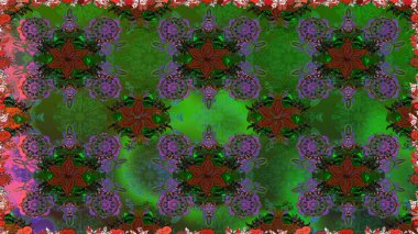 Güzel kumaş deseni. Düz Çiçek Elementleri Tasarımı. Raster illüstrasyonu. Renkli Bahar Temalı Kusursuz Arkaplan. Kusursuz çiçek deseni. Asya tekstil tarzında.