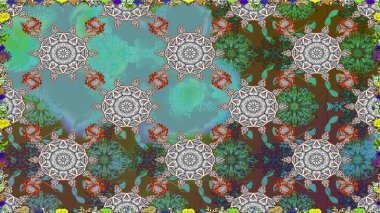 Raster çizimde sorunsuz çiçek desenli. Düz çiçek öğeleri tasarım. Fantezi kumaş deseni. Bahar Tema Dikişsiz desen arka plan rengi.