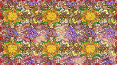 Çiçekli karalama şeklinde Raster çiçek deseni. Raster illüstrasyonu. Yumuşak, bahar çiçekleri kahverengi renklerde.