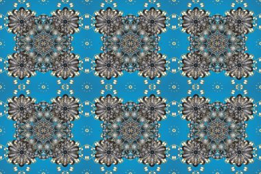 Lüks, kraliyet ve Viktorya dönemi konsepti. Süslü dekorasyon. Raster klasik barok çiçeksiz altın desenli. Altın desenli mavi, gri ve nötr renklerde altın elementler.