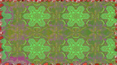Çiçekli karalama şeklinde Raster çiçek deseni. Raster illüstrasyonu. Yumuşak, yeşil renkte bahar çiçekleri.