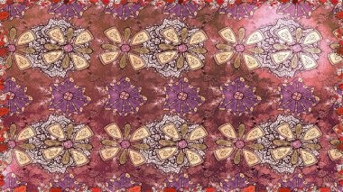 Renkli Yaz Temalı Kusursuz Arkaplan. Düz Çiçek Elementleri Tasarımı. Kahverengi renkli çiçekler. Raster illüstrasyonunda kusursuz çiçek deseni.