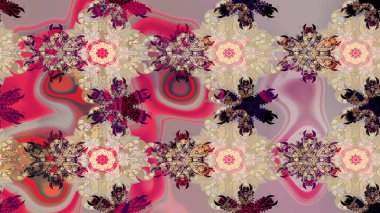 Raster Illustrasyon 'daki Çiçek Deseni' nin son moda çizimi. Bej renkli çiçekler. Renkli Yaz Temalı eskiz kalıbı. Düz Çiçek Elementleri Tasarımı.