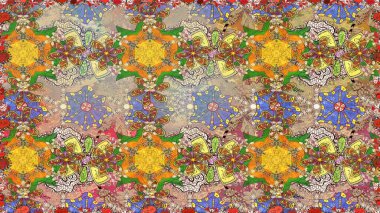 Raster illüstrasyonunda kusursuz çiçek deseni. Süslü kumaş deseni. Renkli Bahar Temalı Kusursuz Arkaplan. Düz Çiçek Elementleri Tasarımı.