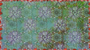 Yumuşak, yeşil renkli bahar çiçekleri. Çiçek ve yapraklı karalama şeklinde Raster çiçek deseni. Raster illüstrasyonu.