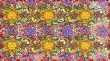 Poster ya da kapak için arka plan. Davetiye ve kartpostal tasarımı için dekoratif çiçek unsurları. Yapraklı kusursuz desen. Tekstil için figür. Sevimli zarif çiçekler Raster illüstrasyonu.