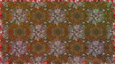 Çiçek tasarımı için inanılmaz bir kolaj cenneti tarzı. Çiçekli zambaklar kusursuz bir arka plan. Parlak çiçekli kolaj çiçekleri kahverengi.