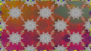 Kahverengi renkte çok kahverengi, zarif küçük çiçekler ve komik böcekler, raster desen, illüstrasyon.