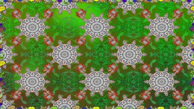 Yeşil renkte çiçeklerle süslenmiş kusursuz çiçek deseni. Suluboya tarzında yeşil renkte çiçekler.