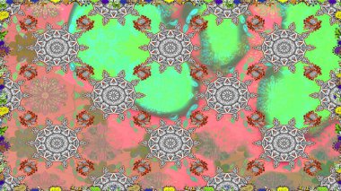 Yeşil renkli çiçekler. Kumaş desenli papatya çiçekleri ayrıntıları.