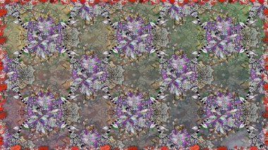 Raster illüstrasyonunda kusursuz çiçek deseni. Gri renkli çiçekler.